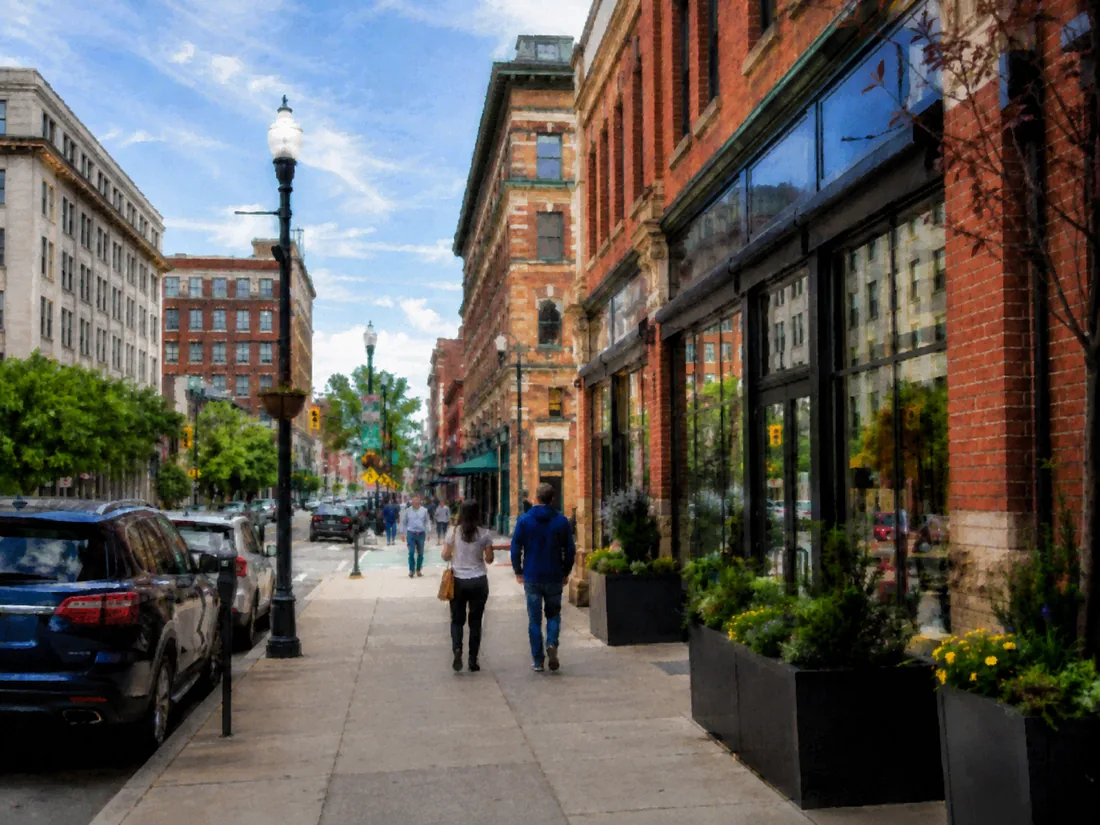 Blurry low-resolution street image before HD conversion