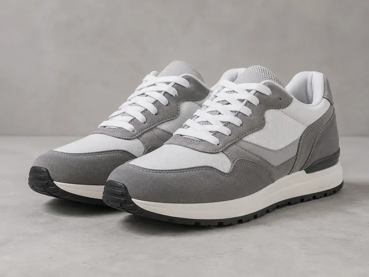 Low-resolution gray sneaker product photo before HD conversion