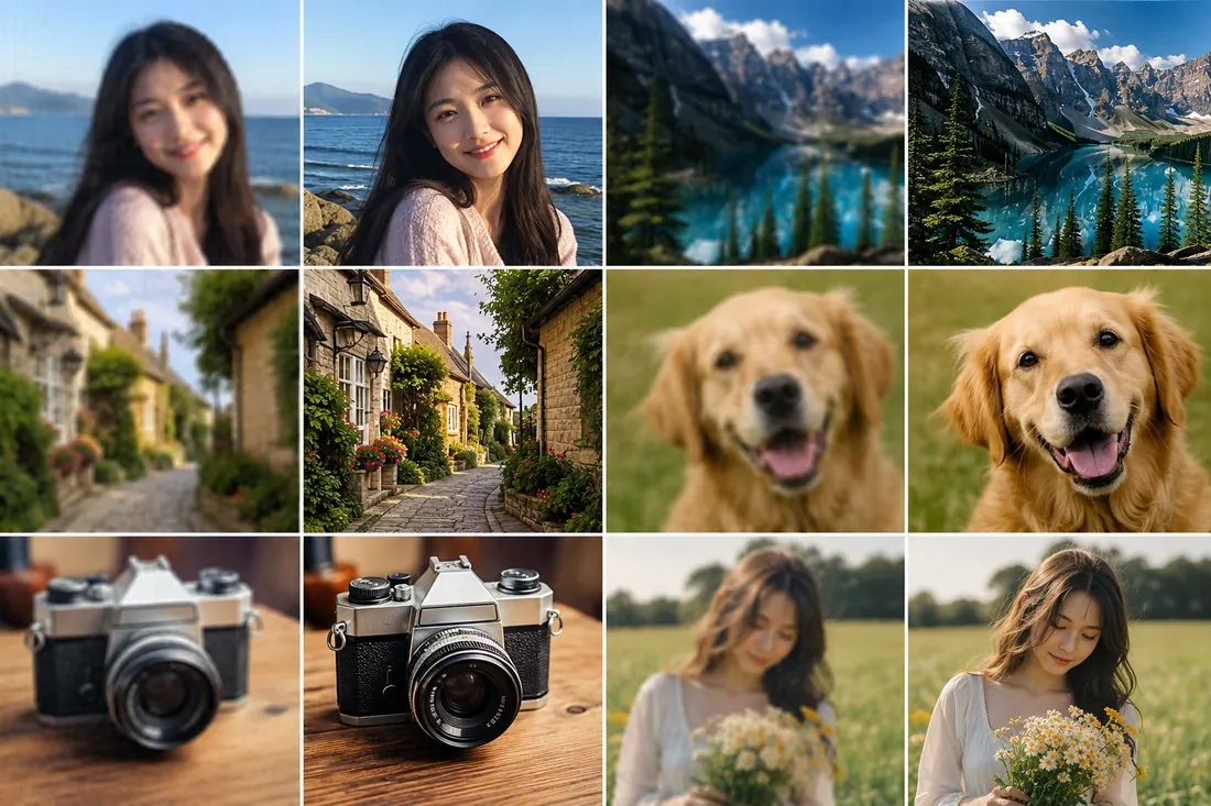 Gallery of photo, product, portrait, and pet image HD converter before and after examples